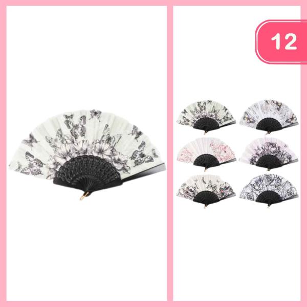 FLOWER BUTTERFLY  HAND  FAN (12 UNITS)