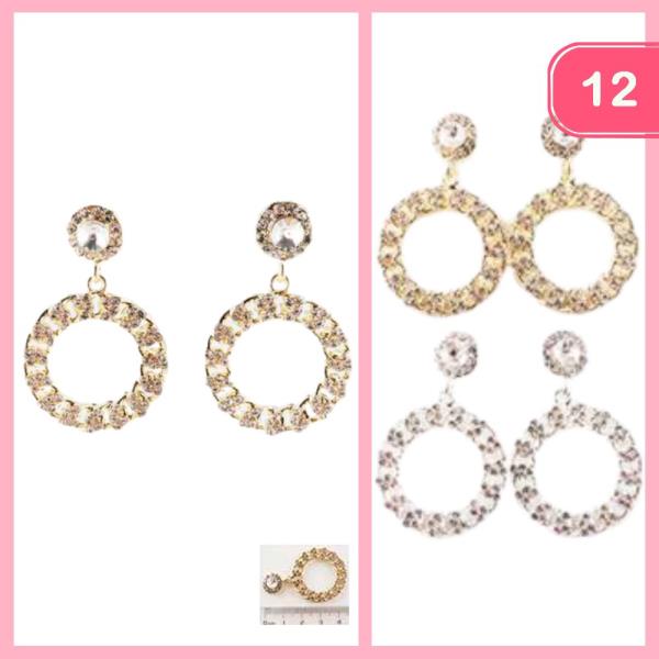 CIRCLE RHINESTONE DANGLE EARRING (12 UNITS)