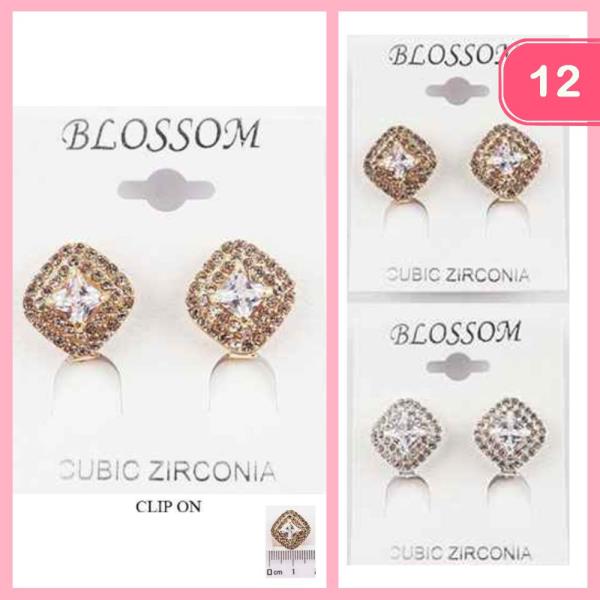 CUBIC ZIRCONIA CLIP ON EARRING (12 UNITS)