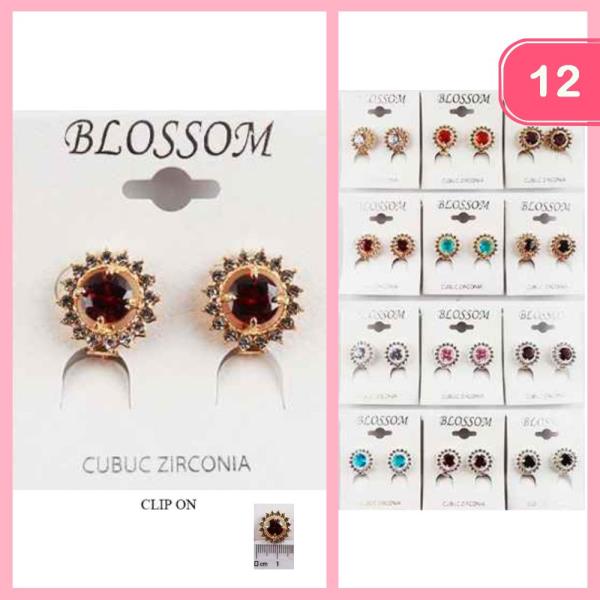 CUBUC ZIRCONIA CLIP ON EARRINGS (12 UNITS)