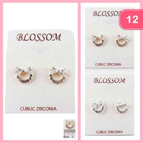 RHINESTONE BOW POST EARRING (12 UNITS)