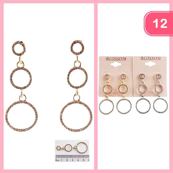 RHINESTONE CIRCLE DANGLE EARRINGS (12 UNITS)