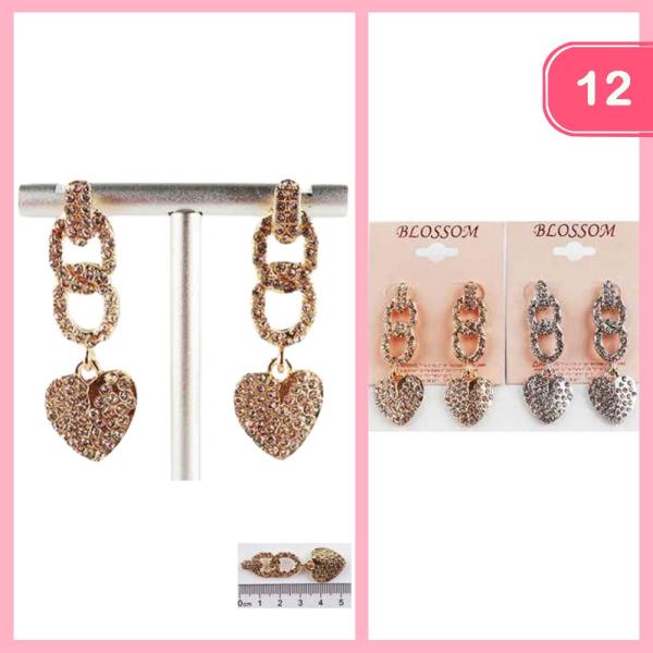 RHINESTONE HEART DANGLE EARRING (12 UNITS)