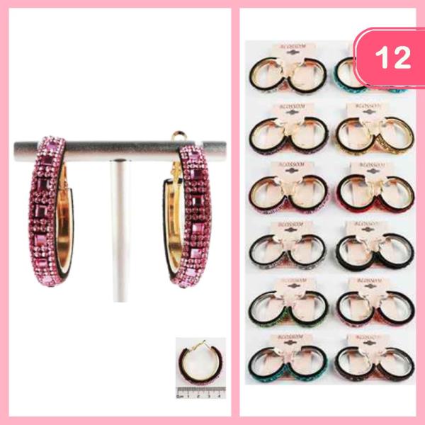 RHINESTONE HOOP EARRINGS (12 UNITS)