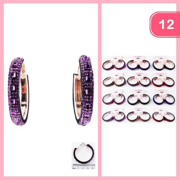 RHINESTONE HOOP EARRINGS (12 UNITS)