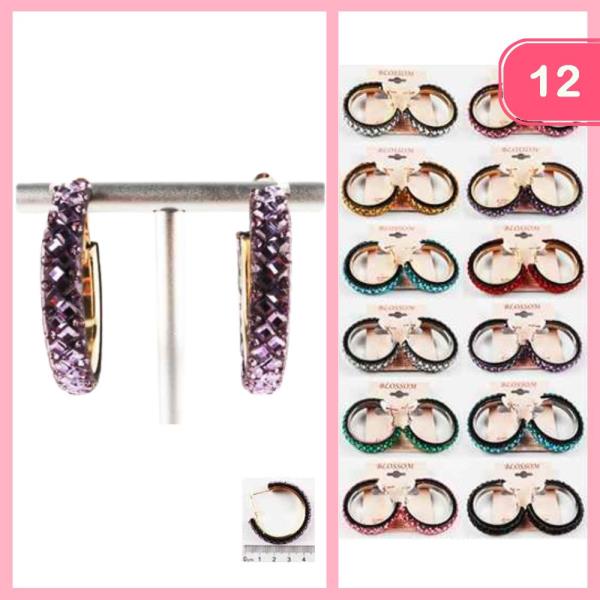 RHINESTONE HOOP EARRING (12 UNITS)