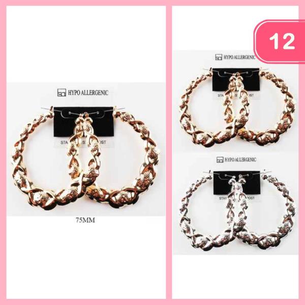 TEXTURED STAINLESS STEEL HOOP EARRING (12 UNITS)