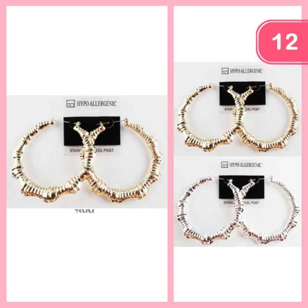 TEXTURED STAINLESS STEEL HOOP EARRING (12 UNITS)