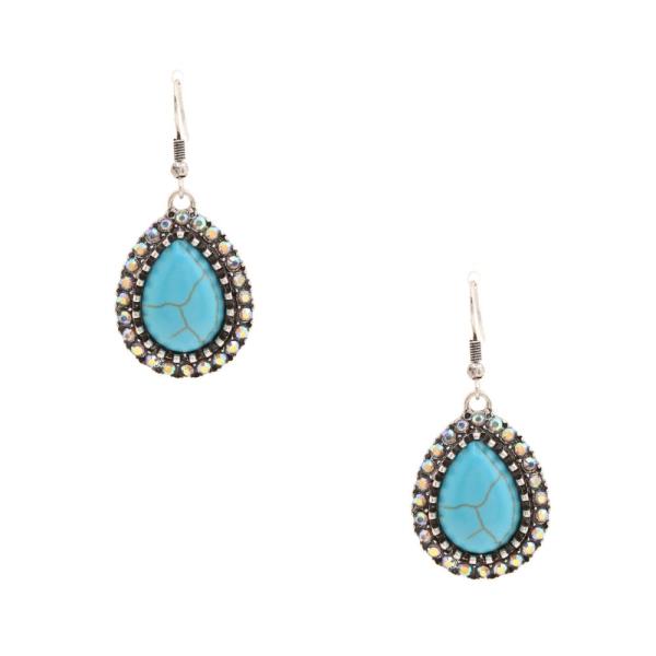 WESTERN STYLE TURQUOISE TEARDROP DANGLE EARRING