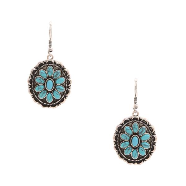 WESTERN CONCHO TURQUOISE BEAD DANGLE EARRING