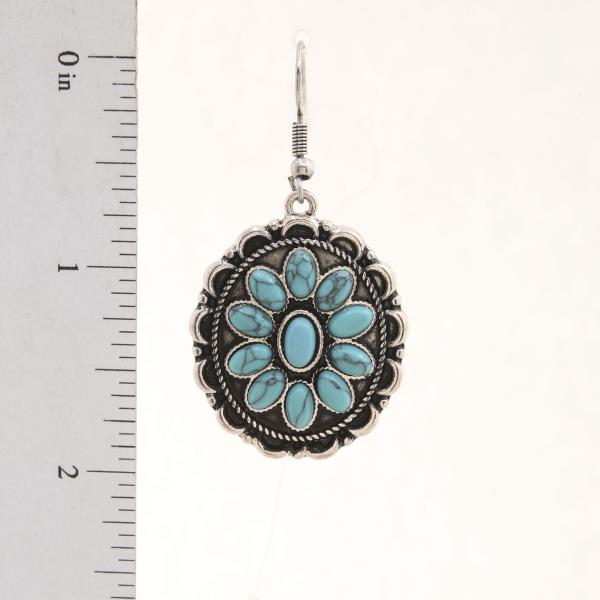 WESTERN CONCHO TURQUOISE BEAD DANGLE EARRING