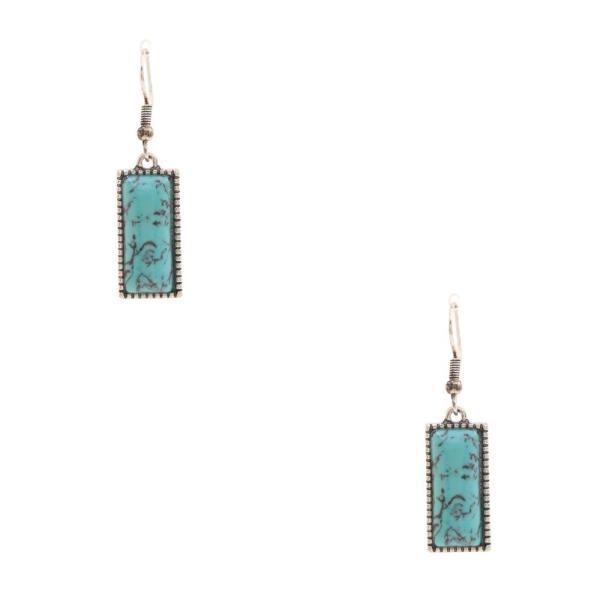 RECTANGLE TURQUOISE BEAD DANGLE EARRING