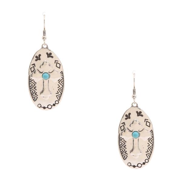 WESTERN STYLE OVAL METAL DANGLE EARRING