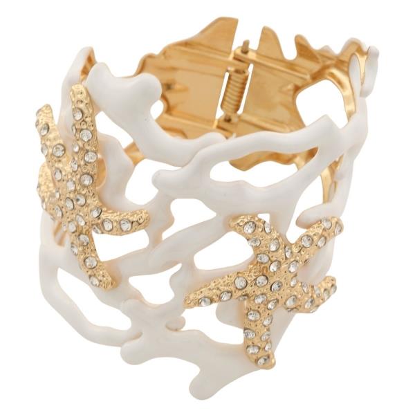 RHINESTONE STARFISH ACCENT HINGED CUFF BRACELET