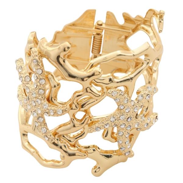 RHINESTONE STARFISH ACCENT HINGED CUFF BRACELET