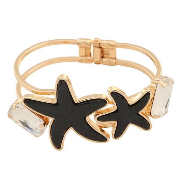 SEA LIFE STARFISH AND CRYSTAL STONES BANGLE HINGED BRACELET