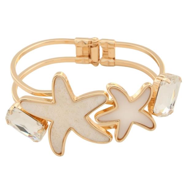 SEA LIFE STARFISH AND CRYSTAL STONES BANGLE HINGED BRACELET