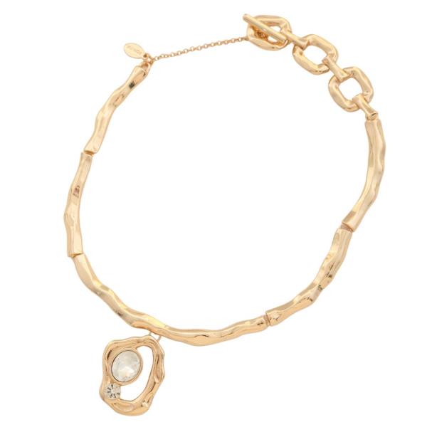 RHINESTONE ORGAINC SHAPE METAL NECKLACE