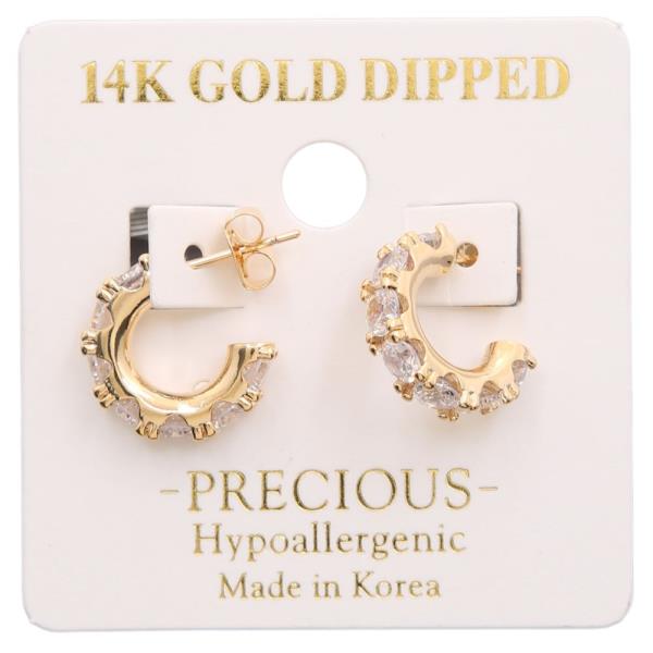 14K GOLD DIPPED RHINESTONE OPEN HOOP EARRING