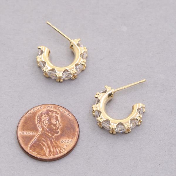 14K GOLD DIPPED RHINESTONE OPEN HOOP EARRING