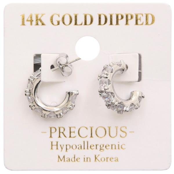 14K GOLD DIPPED RHINESTONE OPEN HOOP EARRING