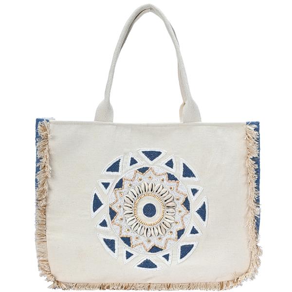 FASHION DESIGN SEA SHELL BEADED FRINGE TOTE BAG