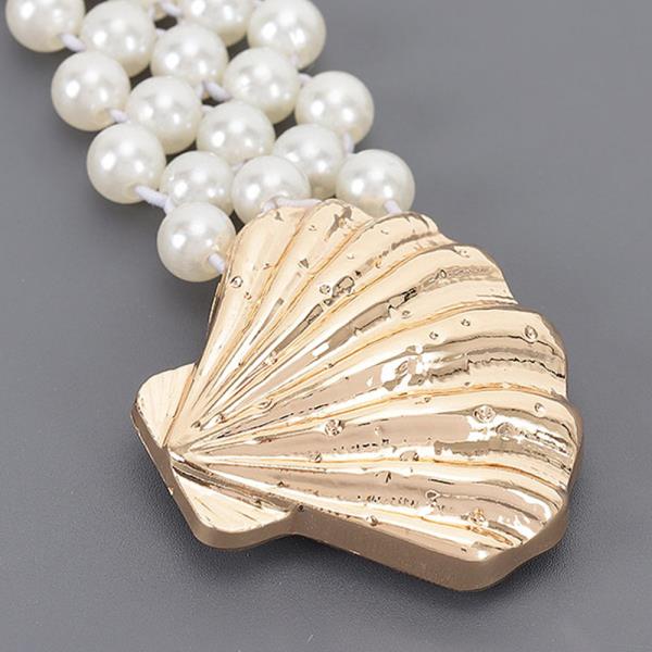 FAUX PEARL METAL SHELL BUCKLE STRETCH BELT