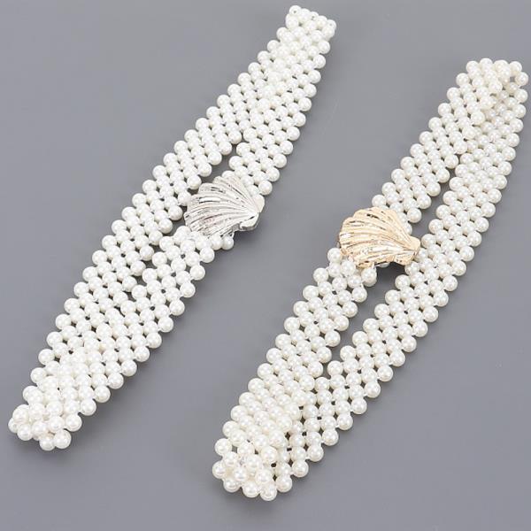FAUX PEARL METAL SHELL BUCKLE STRETCH BELT