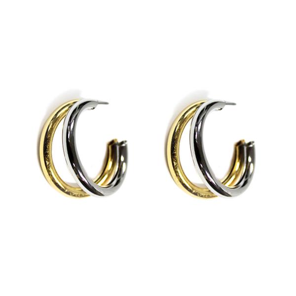 TWO TONE METAL OPEN C HOOP EARRING