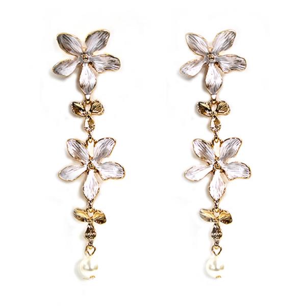 TROPICAL FLOWER DANGLE PEARL DROP EARRING