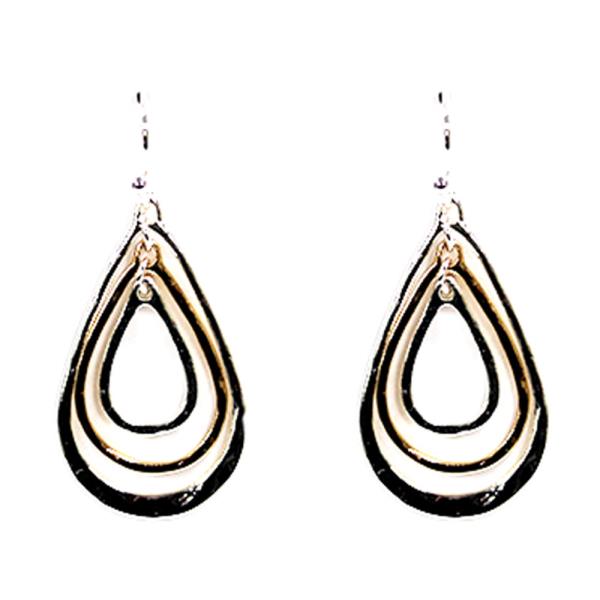 2 TONE METAL TEARDROP NESTED DANGLE EARRING
