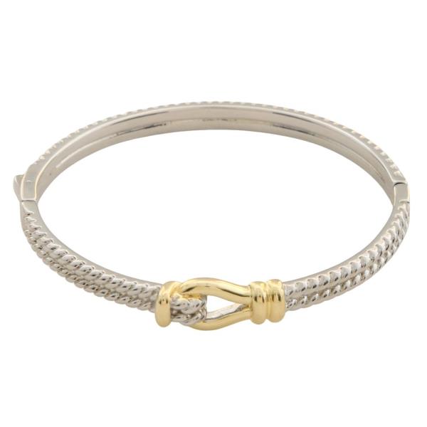 SILVER-GOLD TWO TONE ROPE HINGED BANGLE WITH NAUTICAL CLASP DETAIL