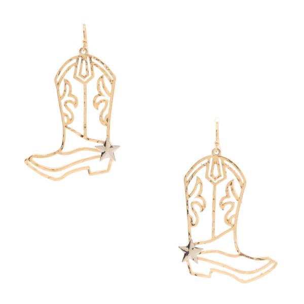 TWO TONE WESTERN STYLE BOOT DANGLE EARRING