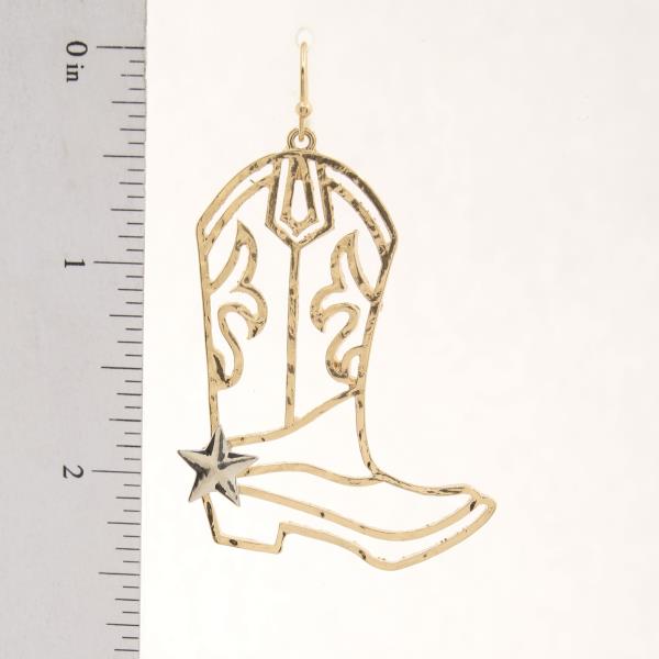 TWO TONE WESTERN STYLE BOOT DANGLE EARRING