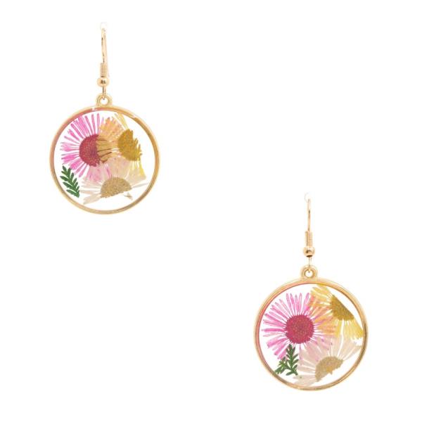 DRIED FLOWER ROUND DANGLE EARRING