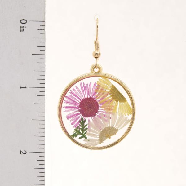 DRIED FLOWER ROUND DANGLE EARRING