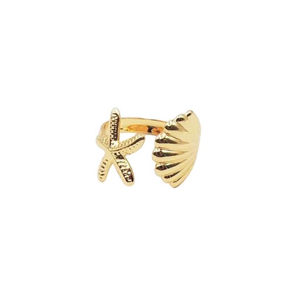 SEASHELL AND STARFISH OPEN RING