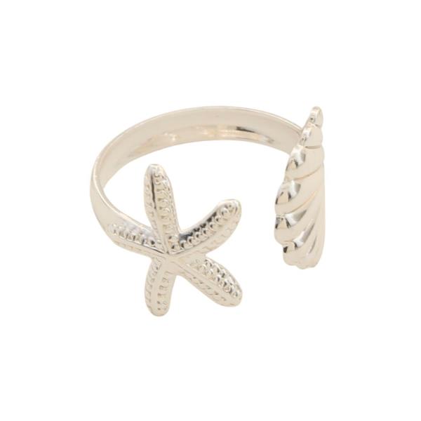 SEASHELL AND STARFISH OPEN RING
