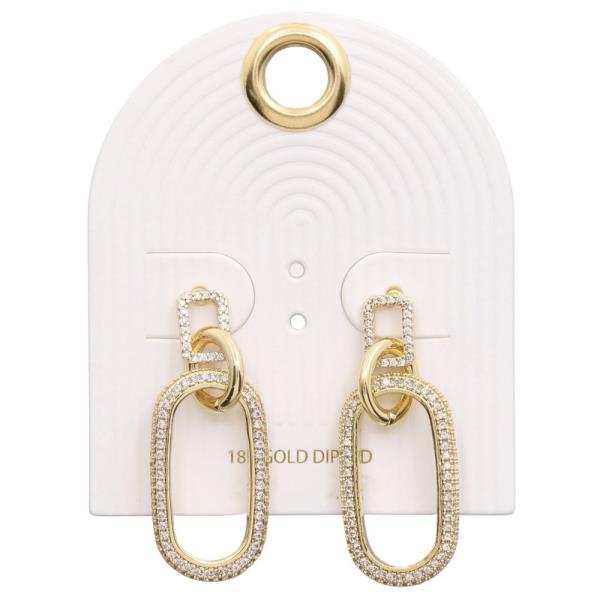 RHINESTONE OVAL RECTANGLE LINK 18K GOLD DIPPED EARRING
