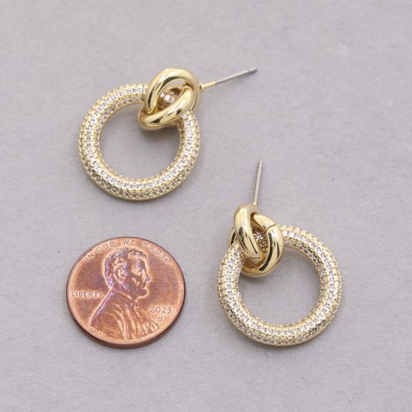 KNOT ROUND RHINESTONE 18K GOLD DIPPED EARRING