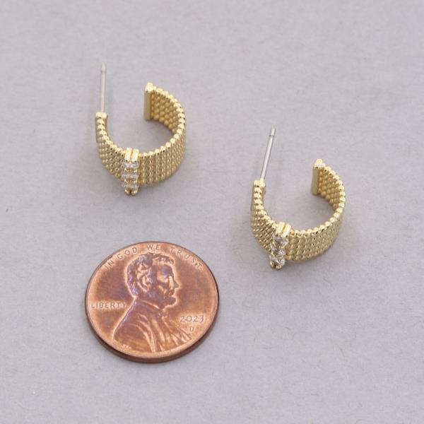 RHINESTONE TEXTURED HOOP 18K GOLD DIPPED EARRING