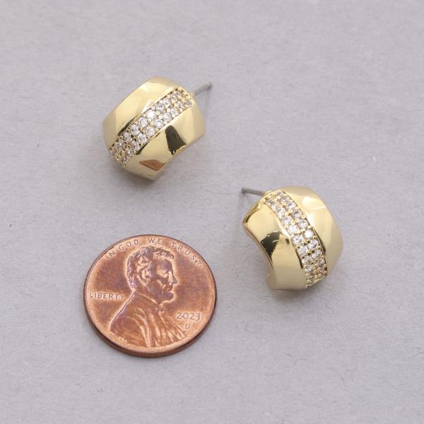RHINESTONE LINE OPEN CIRCLE 18K GOLD DIPPED EARRING
