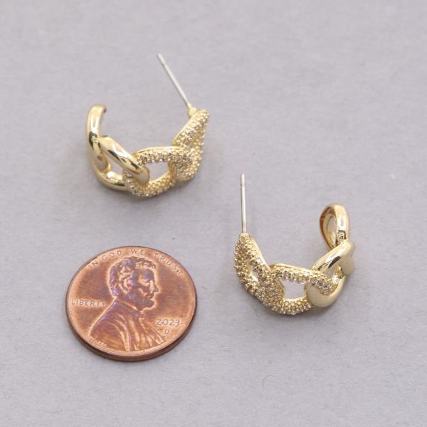 TEXTURED SOLID CURB LINK HOOP 18K GOLD DIPPED EARRING
