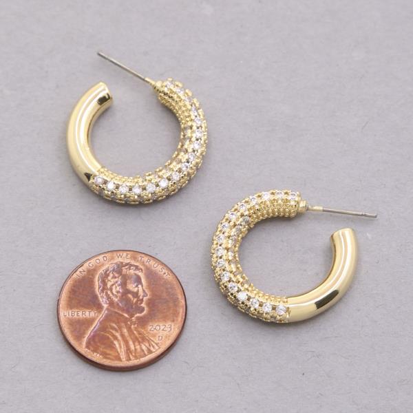 RHINESTONE HOOP 18K GOLD DIPPED EARRING