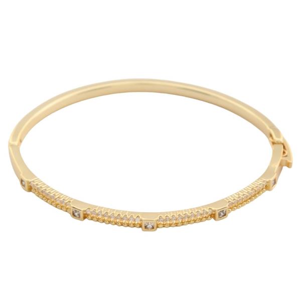 18K BRASS CZ STATION BALL HINGED BRACELET