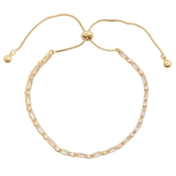 BRASS CZ BAGUETTE STATION BRACELET