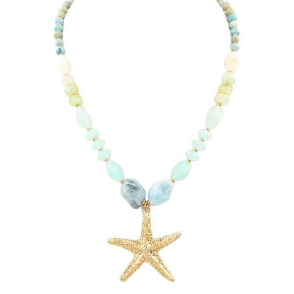 STARFISH PENDANT COLOR BEAD NECKLAC