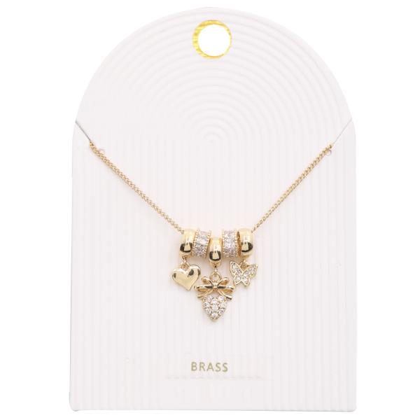DAINTY HEART BUTTERFLY CHARM RHINESTONE NECKLACE