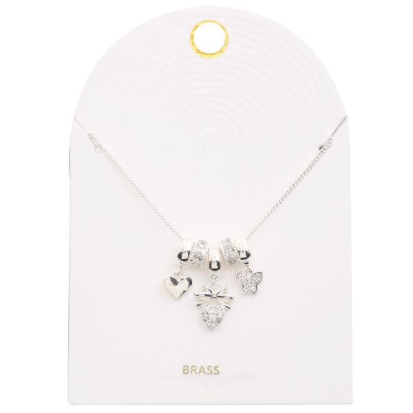 DAINTY HEART BUTTERFLY CHARM RHINESTONE NECKLACE