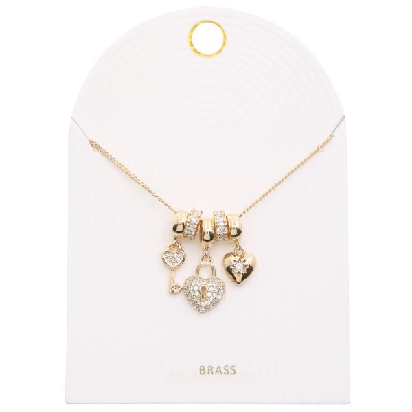 HEART KEY LOCK CHARM RHINESTONE METAL NECKLACE